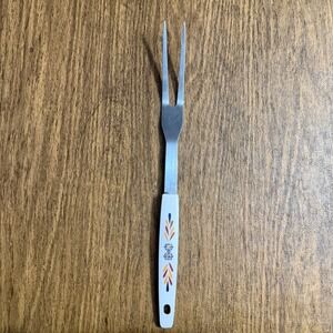 Vintage Japan Stainless Steel Carving Fork White Handle Retro Floral 11.25" MCM